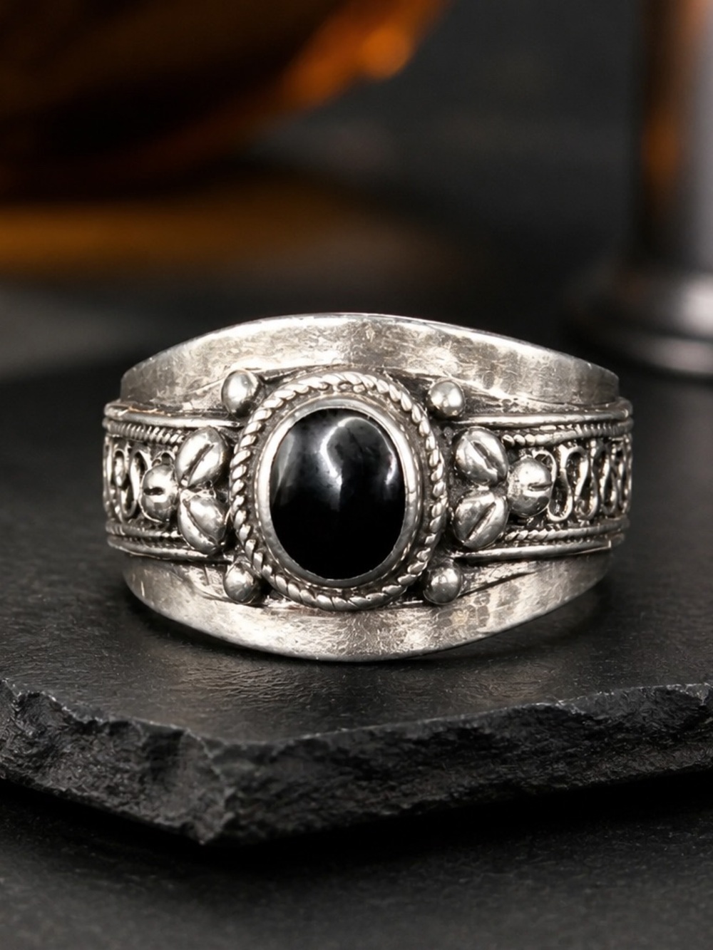 Sterling Silver Black Onyx Statement Ring
